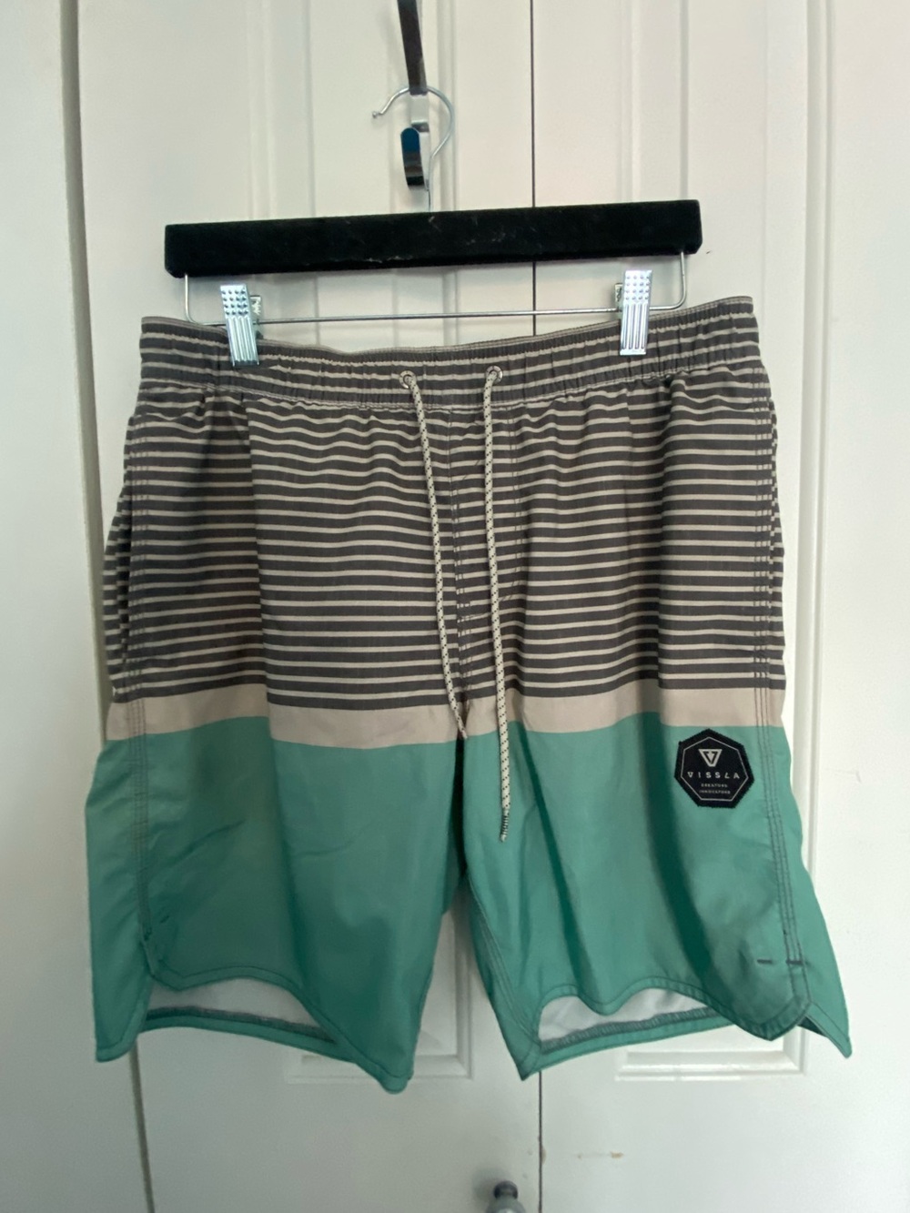 VISSLA Mint Green and Gray Striped Men’s Board Shorts